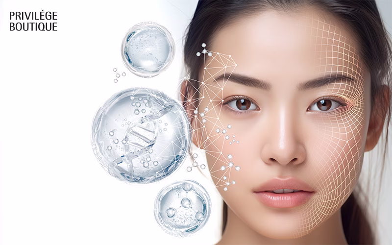 Digital illustration of skin analysis showing DNA and hydration.