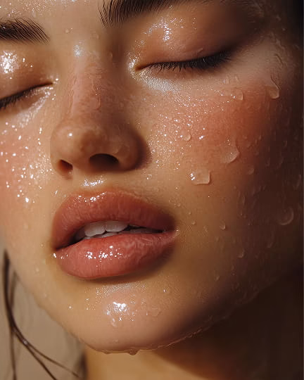 Woman applying lipstick and skincare mask